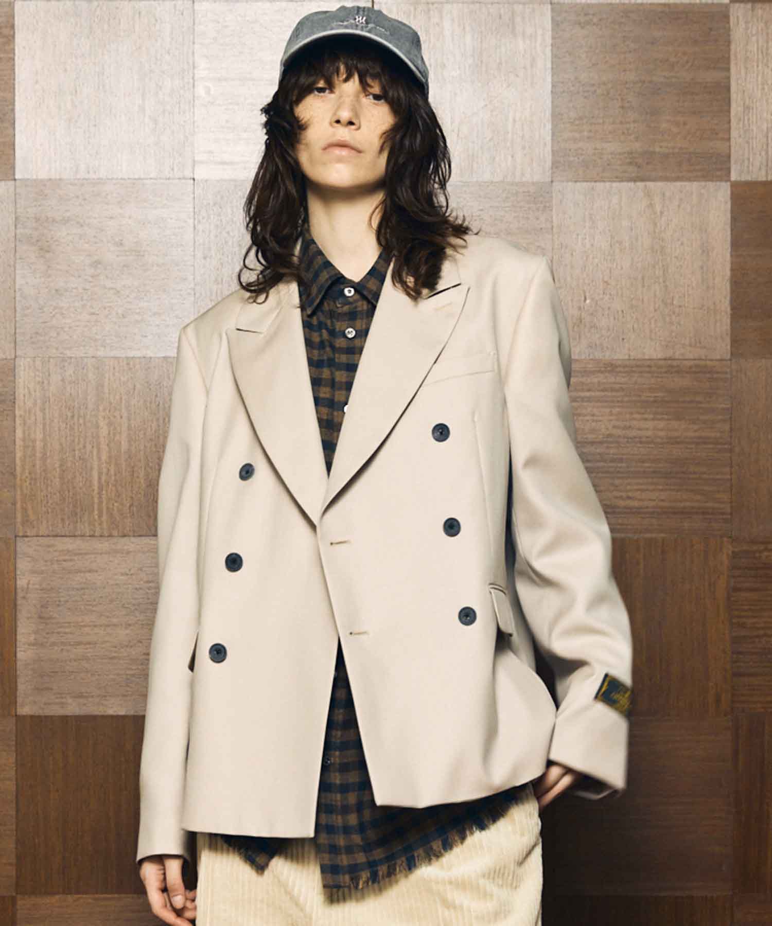 4 색 샹 브레이 세탁 가능한 양모 피크 라펠 더블 가슴 재킷