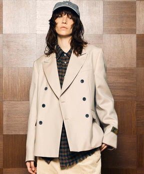 4 색 샹 브레이 세탁 가능한 양모 피크 라펠 더블 가슴 재킷