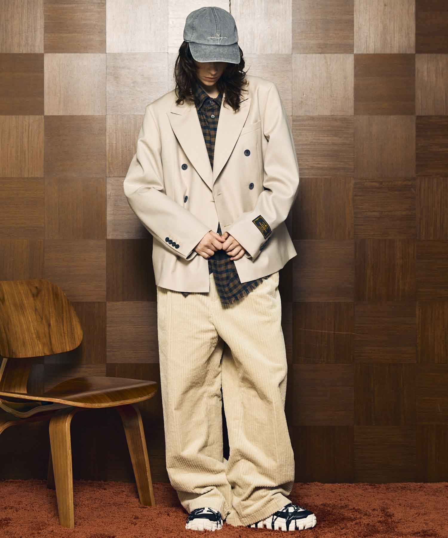 4 색 샹 브레이 세탁 가능한 양모 피크 라펠 더블 가슴 재킷