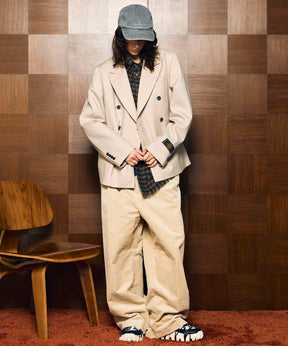 4 색 샹 브레이 세탁 가능한 양모 피크 라펠 더블 가슴 재킷