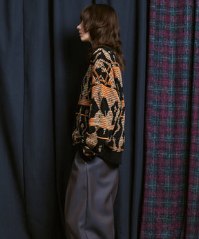 [25AW PRE-ORDER] Rug Pattern Mall Yarn Jacquard Prime-Over Crew Neck Knit Pullover