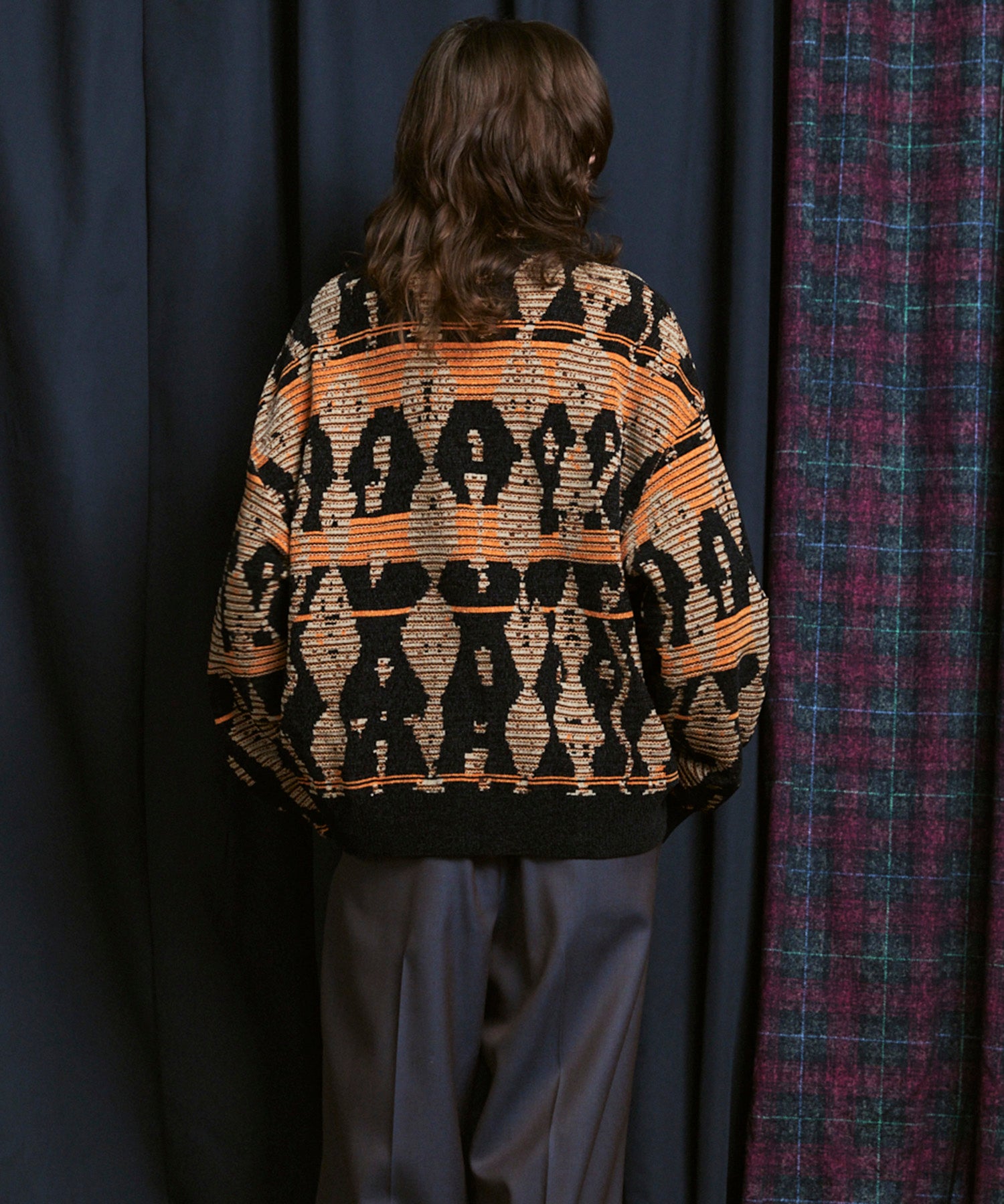 [25AW PRE-ORDER] Rug Pattern Mall Yarn Jacquard Prime-Over Crew Neck Knit Pullover