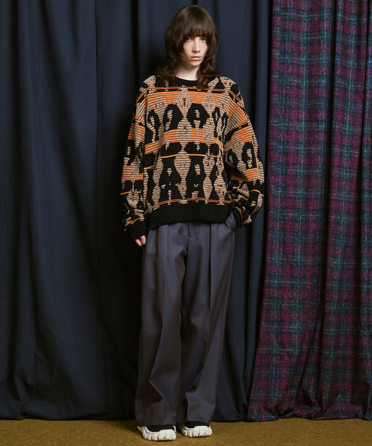 [25AW PRE-ORDER] Rug Pattern Mall Yarn Jacquard Prime-Over Crew Neck Knit Pullover
