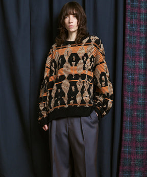 [25AW PRE-ORDER] Rug Pattern Mall Yarn Jacquard Prime-Over Crew Neck Knit Pullover