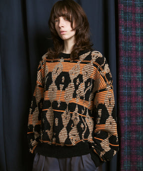 [25AW PRE-ORDER] Rug Pattern Mall Yarn Jacquard Prime-Over Crew Neck Knit Pullover
