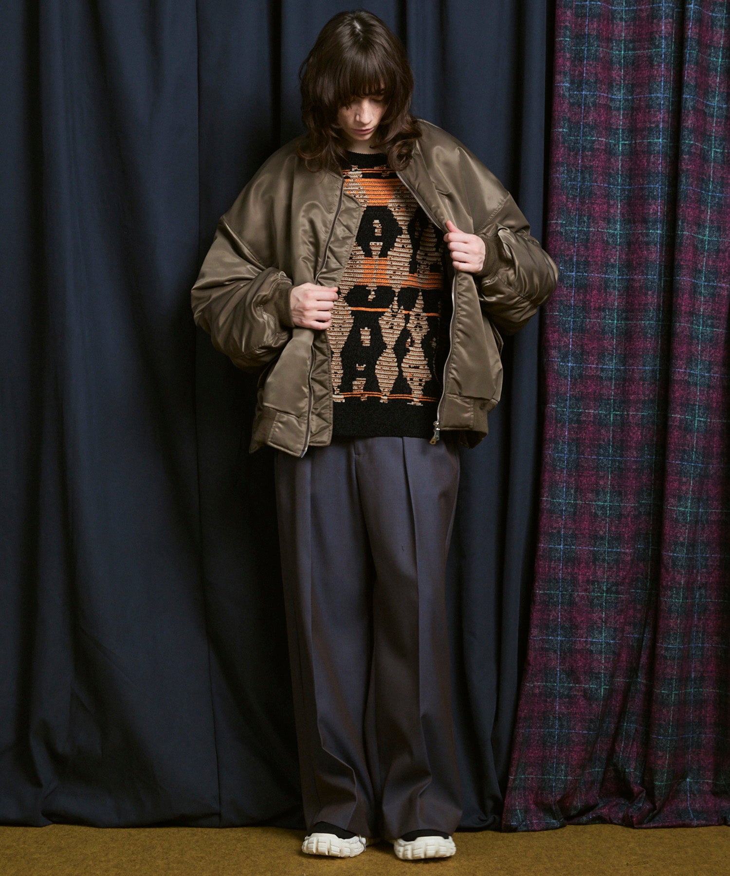 [25AW PRE-ORDER] Rug Pattern Mall Yarn Jacquard Prime-Over Crew Neck Knit Pullover