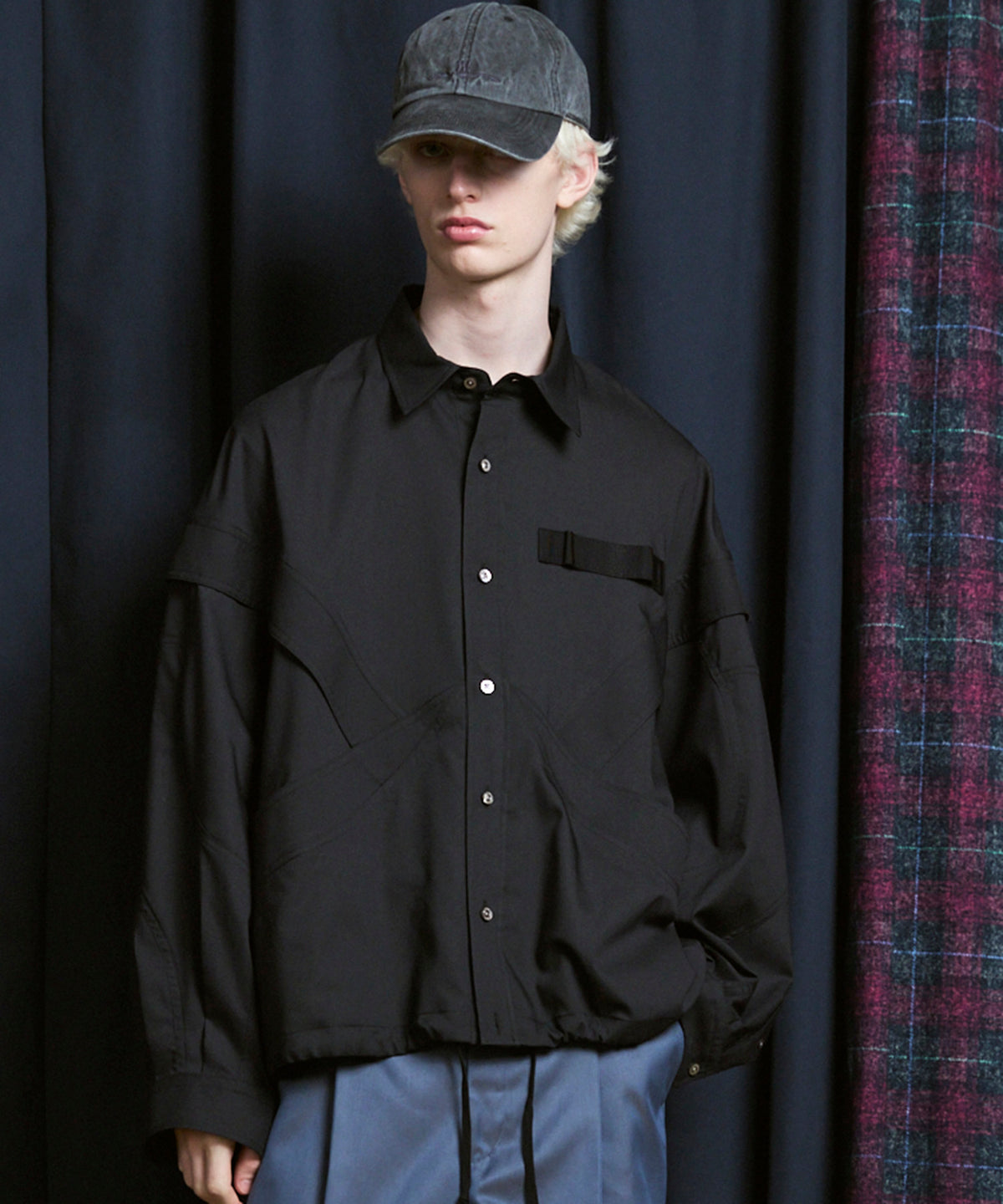 Prime-Over Curved Curve switching Regular Collar Shirt Blouson