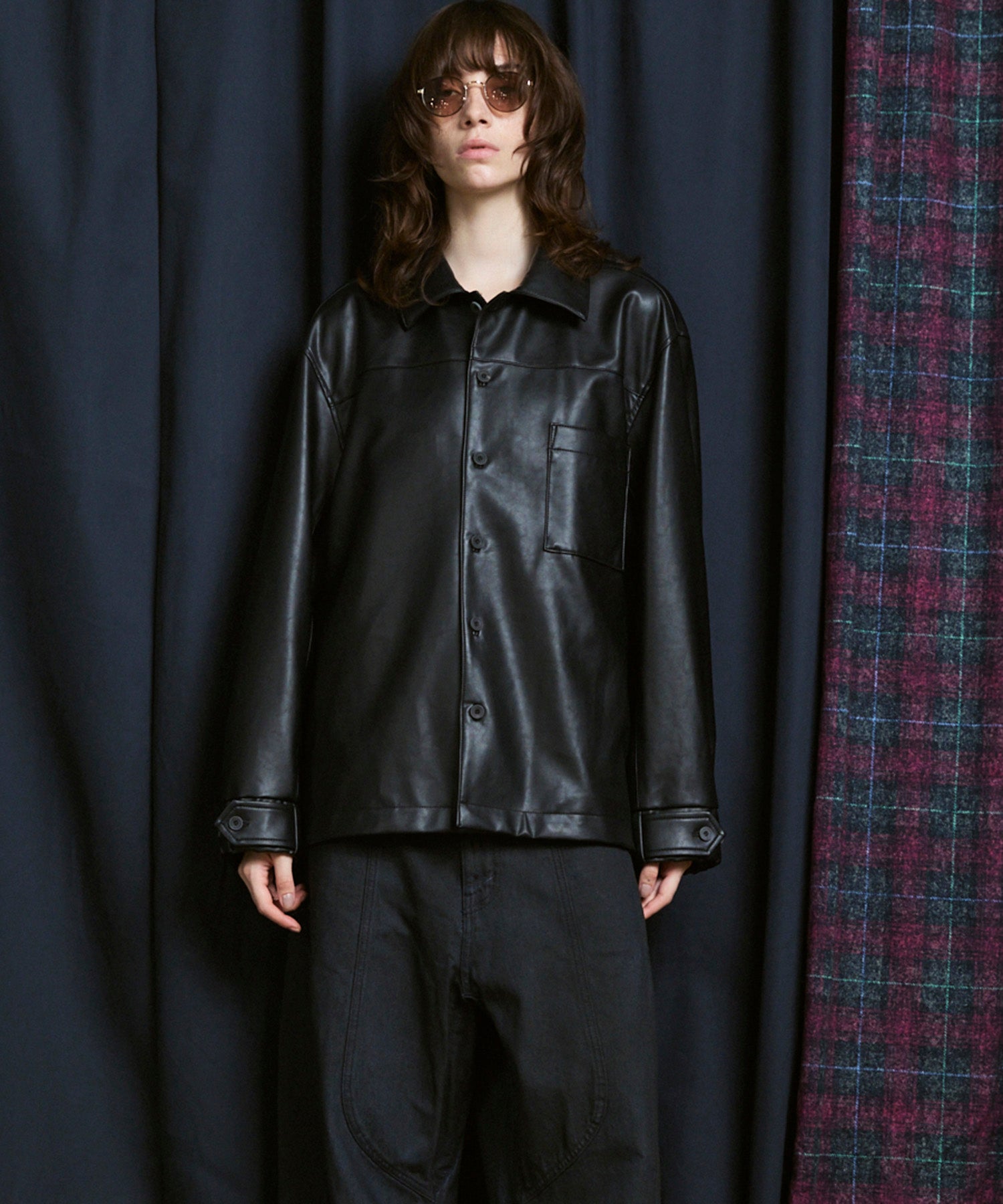 Artificial Leather Prime-Over Shirt Blouson