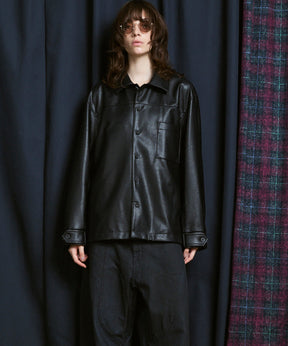 Artificial Leather Prime-Over Shirt Blouson