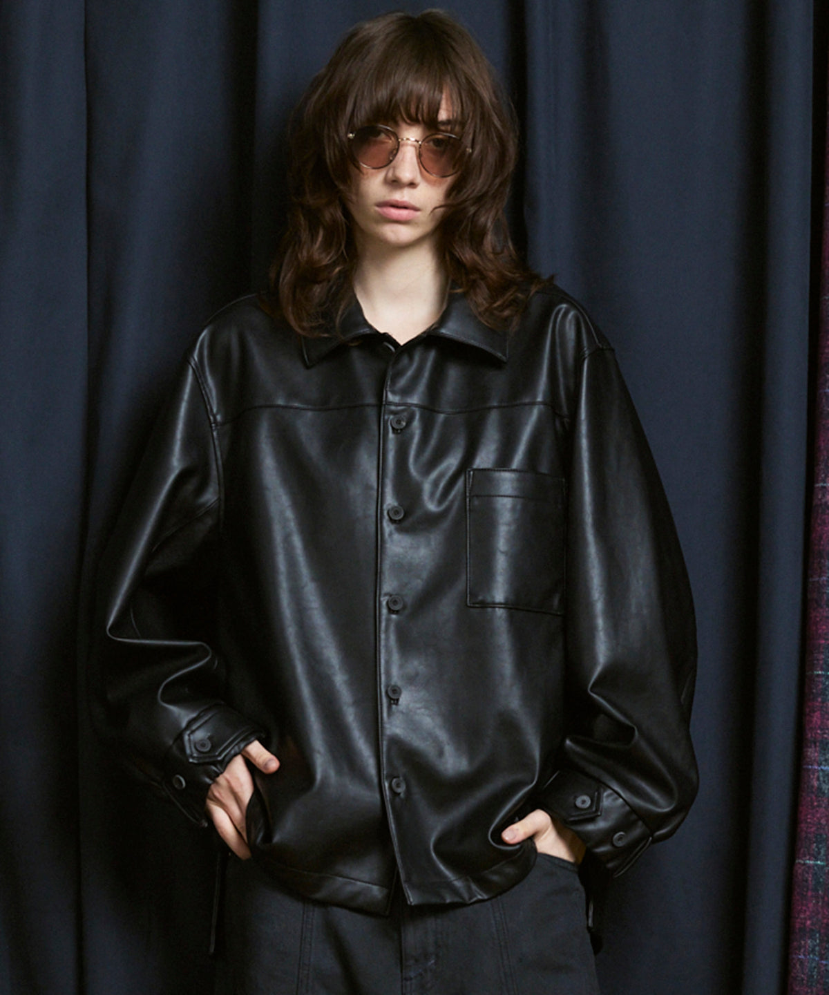 Artificial Leather Prime-Over Shirt Blouson