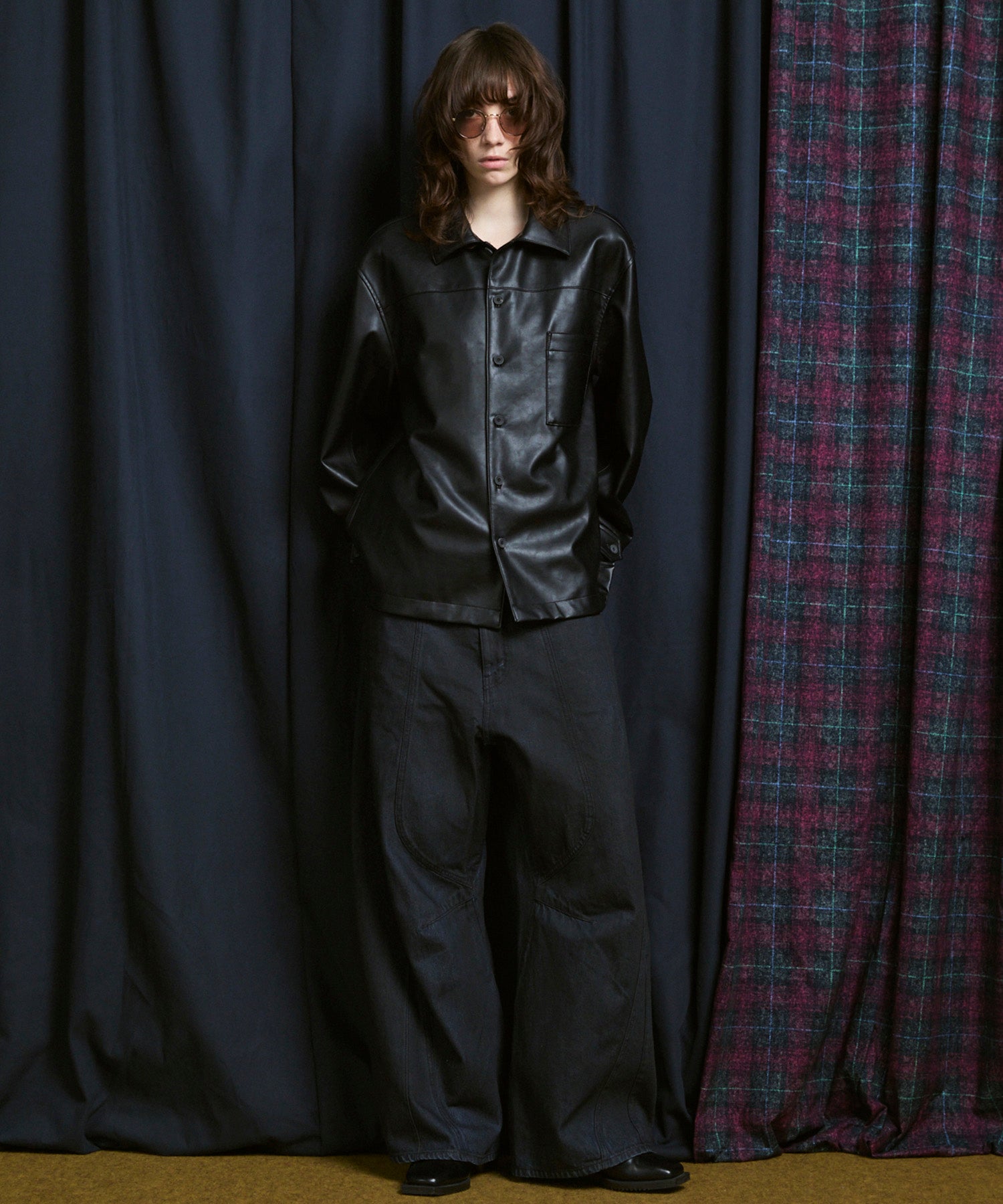 Artificial Leather Prime-Over Shirt Blouson