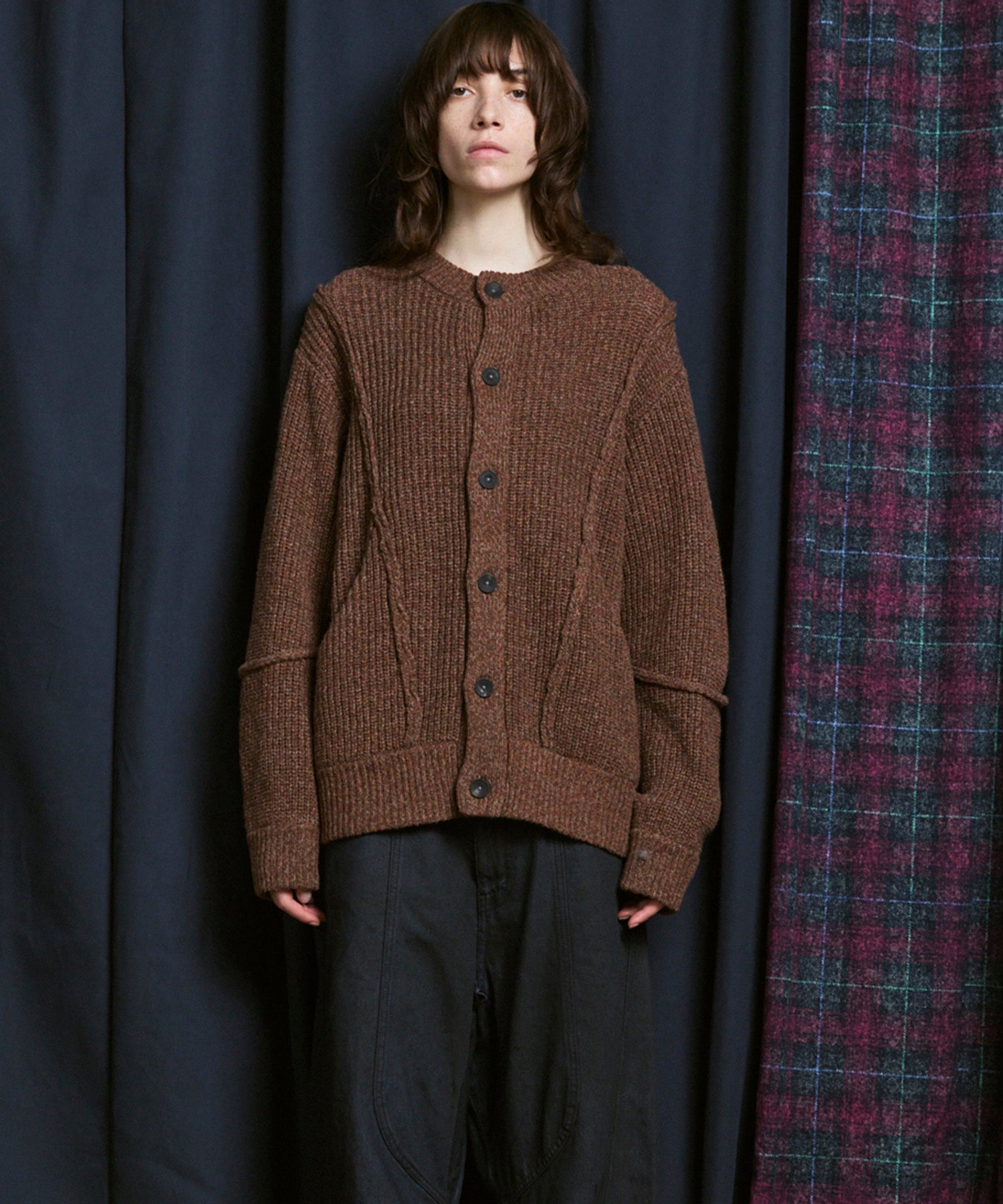 [25AW PRE-ORDER] 3 colors Wool Nylon Prime-Over Crew Neck Knit Cardigan