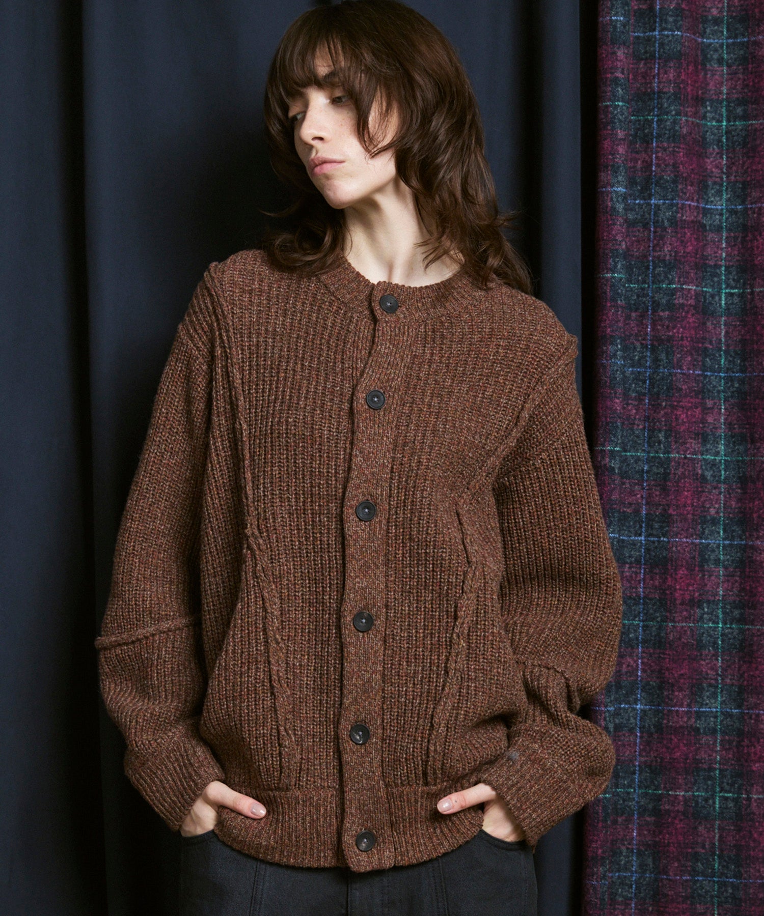 [25AW PRE-ORDER] 3 colors Wool Nylon Prime-Over Crew Neck Knit Cardigan