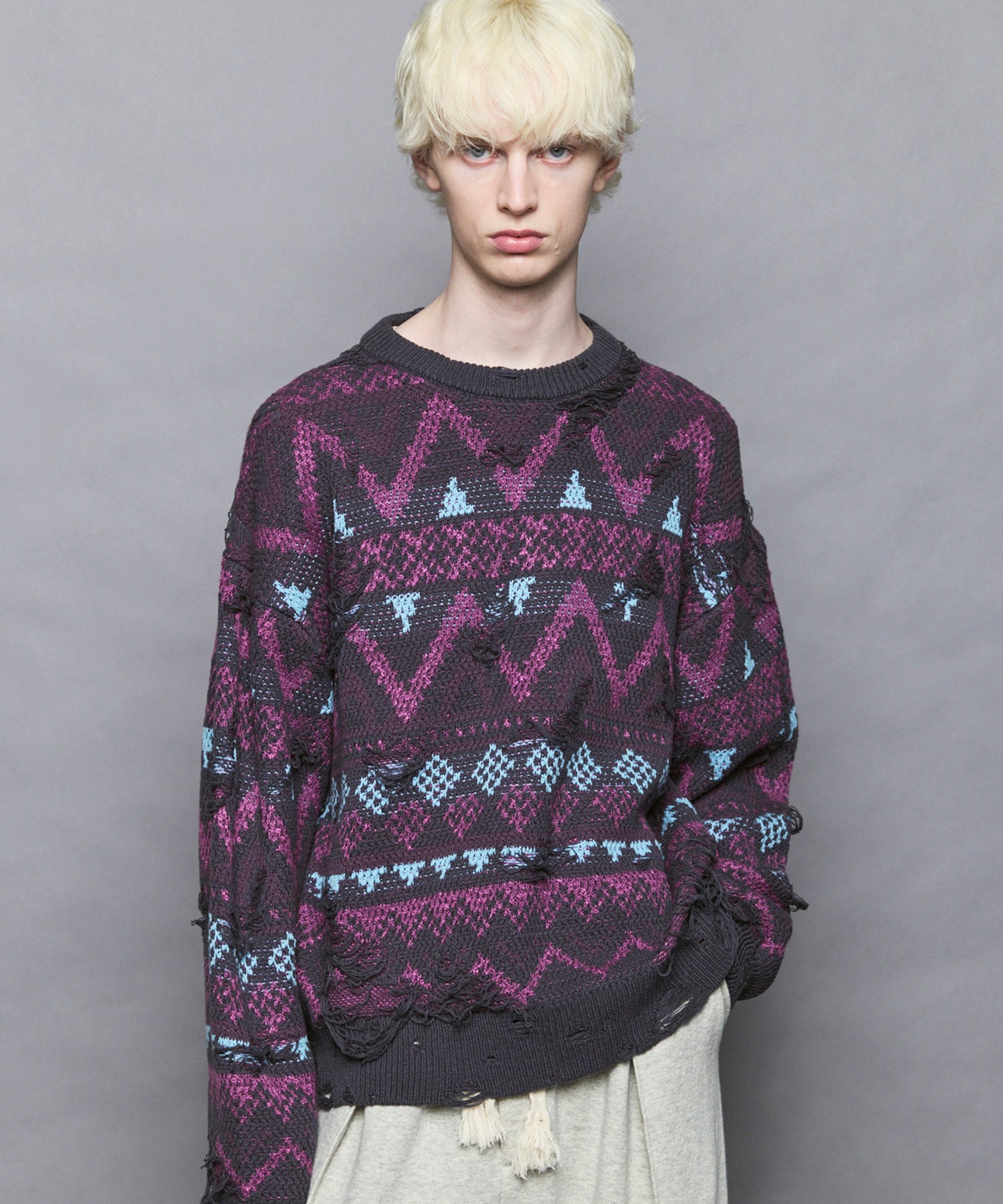 [25AW PRE-ORDER] Nordic Damage Jacquard Prime-Over Crew Neck Knit Pullover