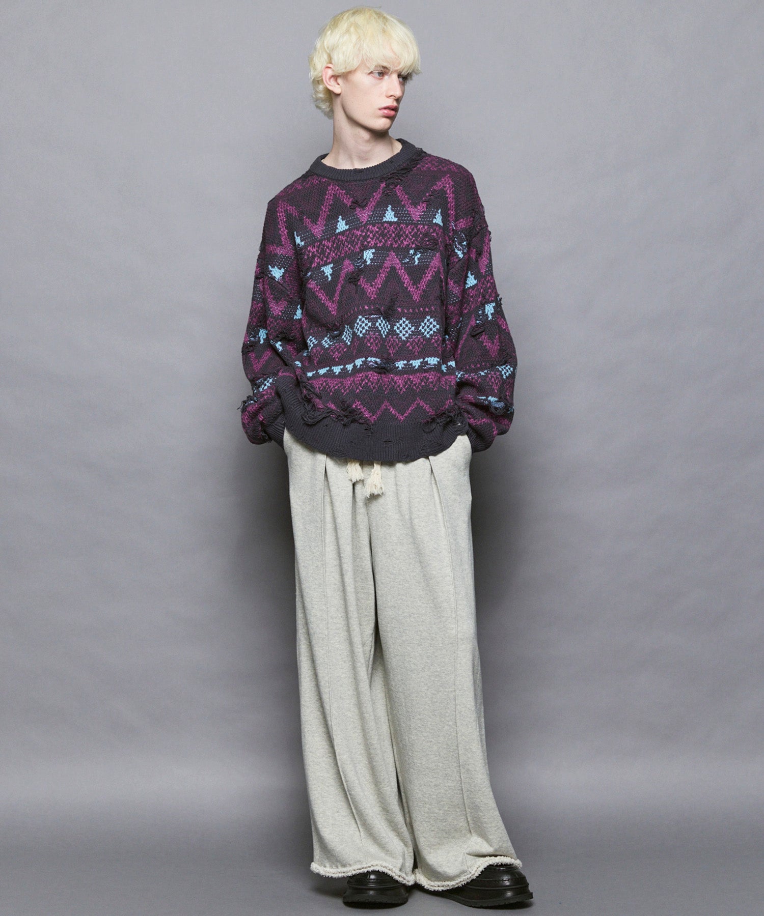 [25AW PRE-ORDER] Nordic Damage Jacquard Prime-Over Crew Neck Knit Pullover