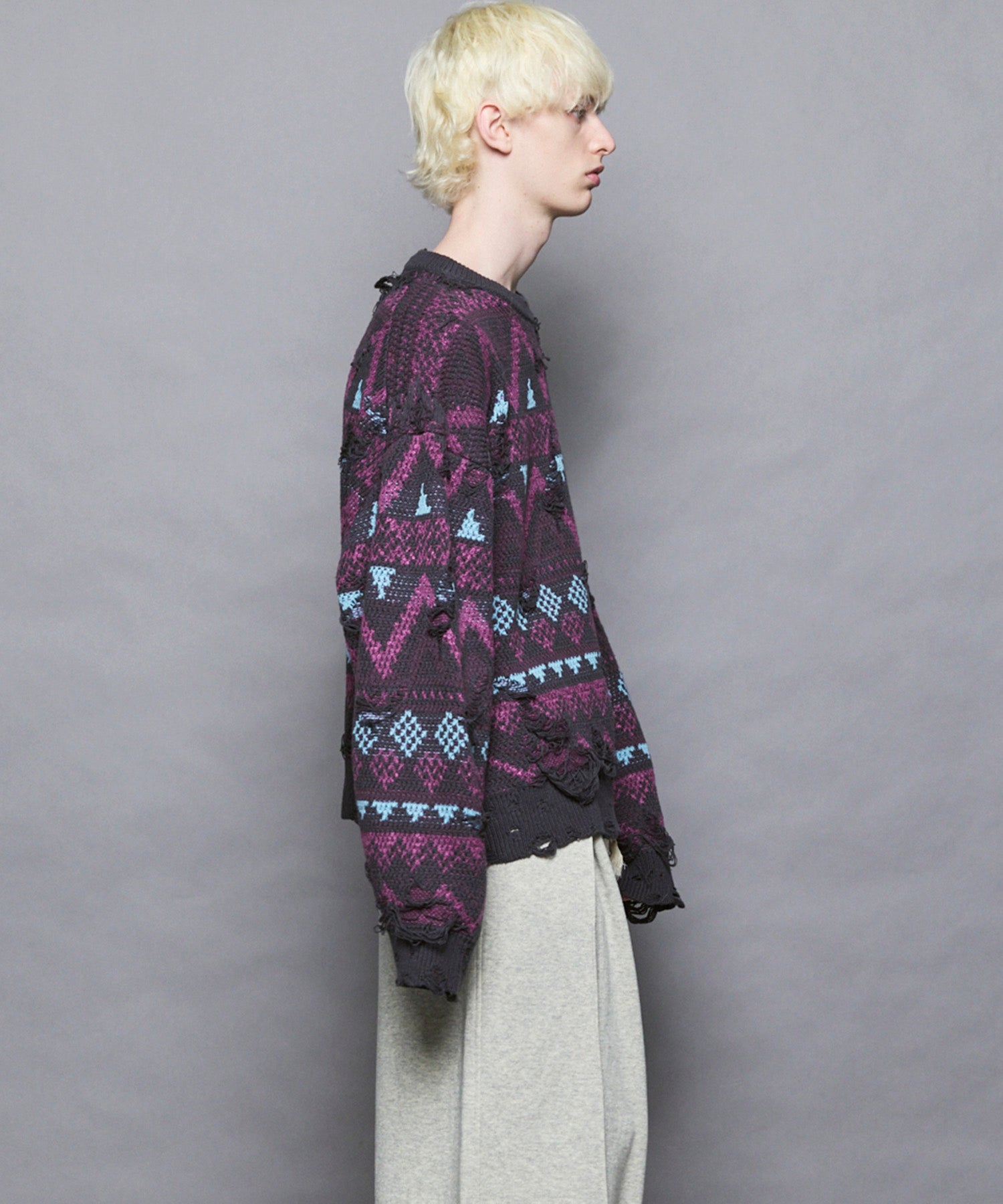 [25AW PRE-ORDER] Nordic Damage Jacquard Prime-Over Crew Neck Knit Pullover