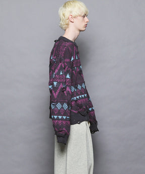 [25AW PRE-ORDER] Nordic Damage Jacquard Prime-Over Crew Neck Knit Pullover