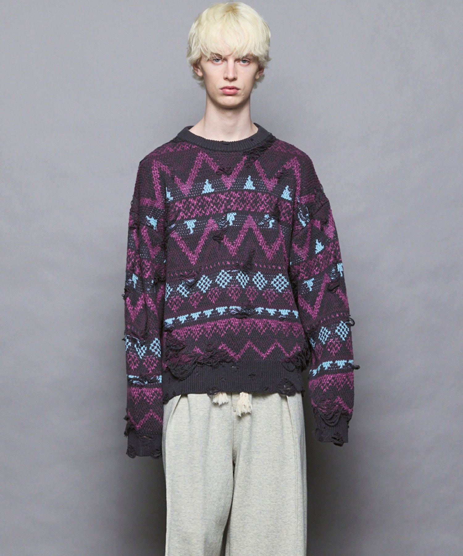[25AW PRE-ORDER] Nordic Damage Jacquard Prime-Over Crew Neck Knit Pullover