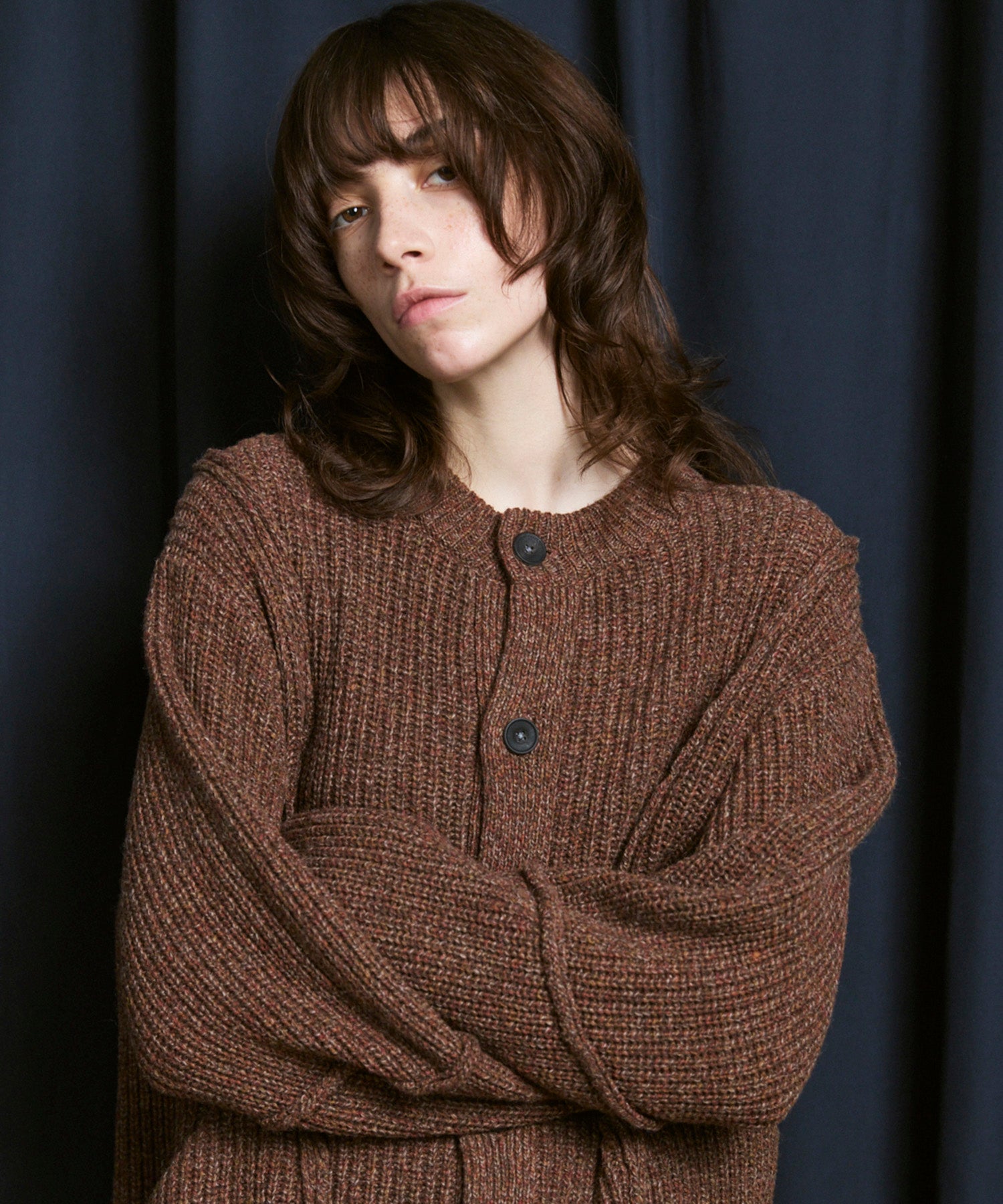 [25AW PRE-ORDER] 3 colors Wool Nylon Prime-Over Crew Neck Knit Cardigan