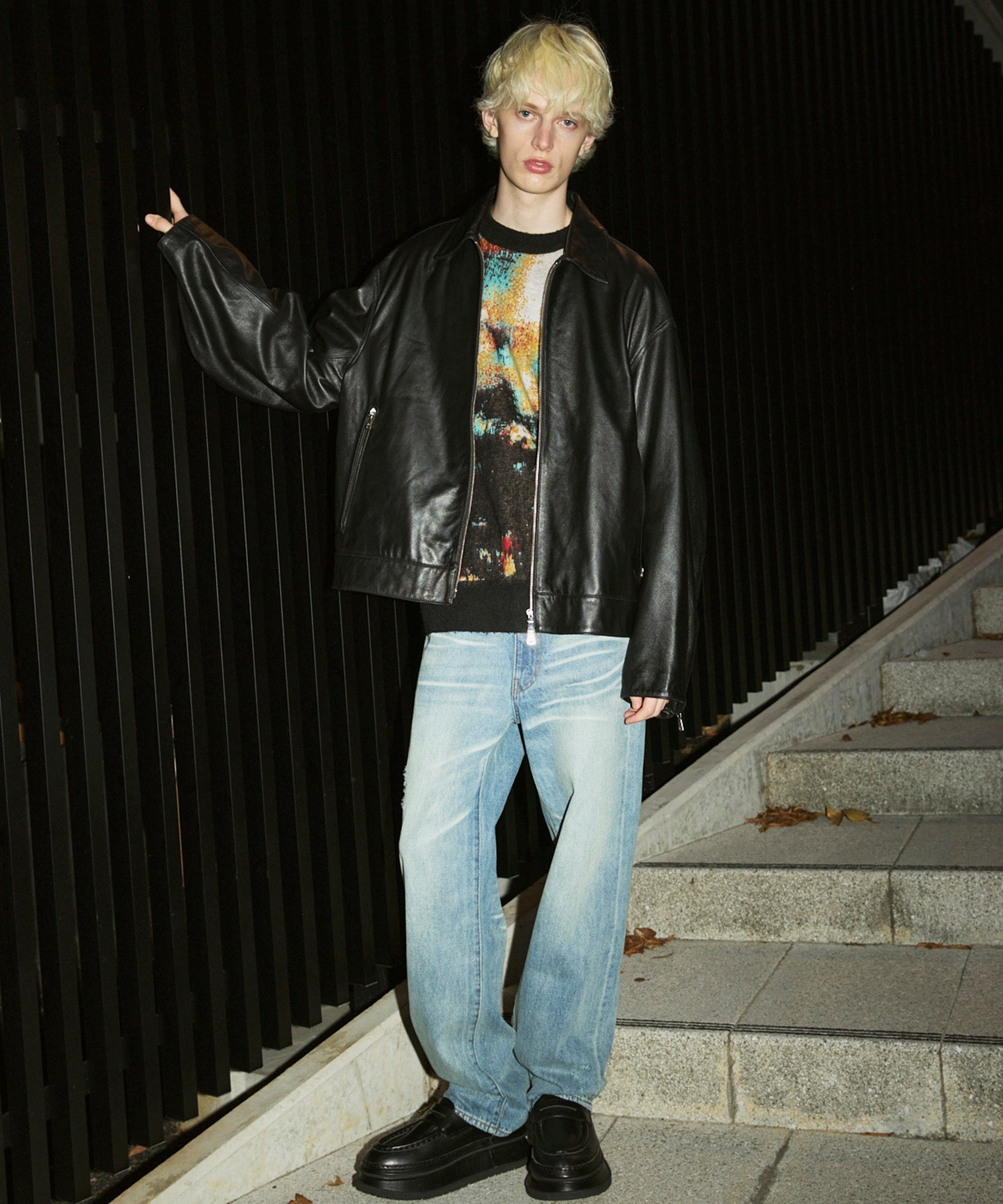 양 가죽 싱글 라이더 칼라 킹 재킷