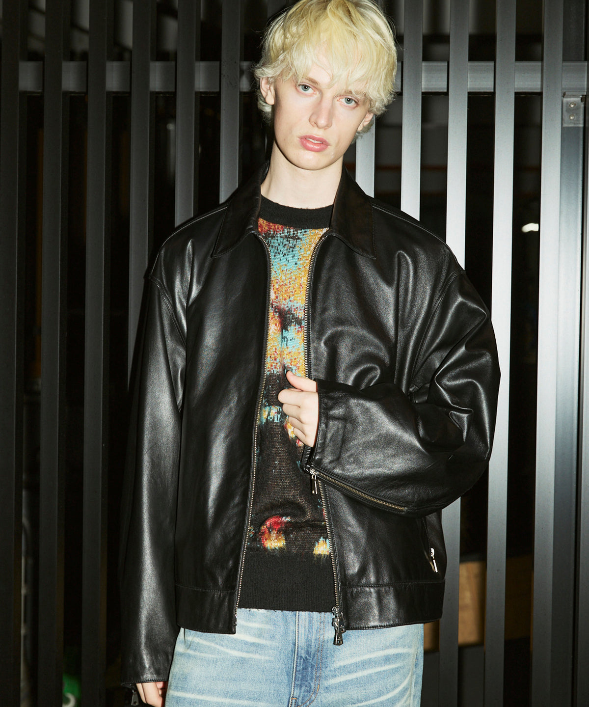 Sheep Leather Single Riders Collared Jacket