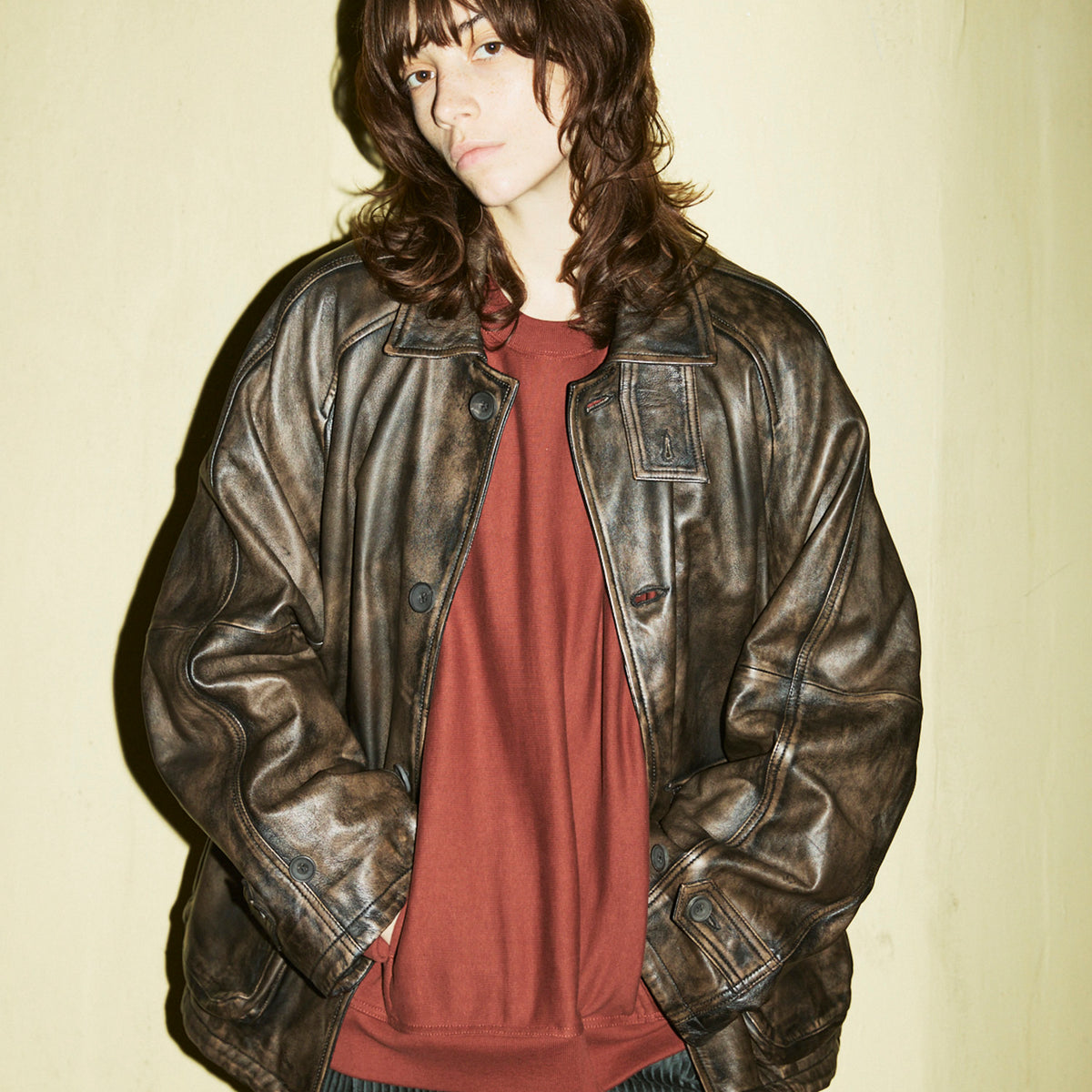 Sheep Leather Front Button Single Blouson