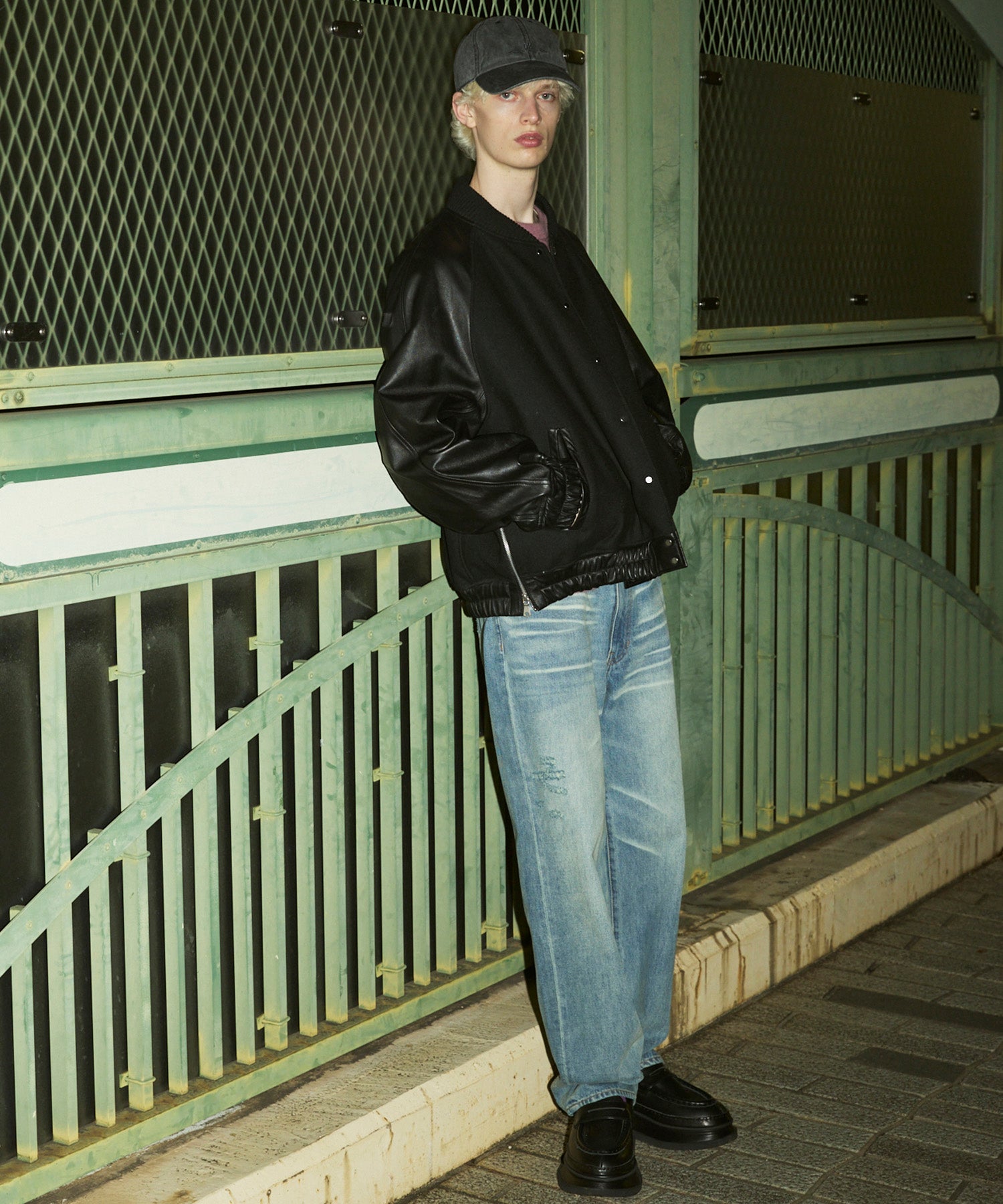 Sheep Leather Melton Combination Stadium Jacket