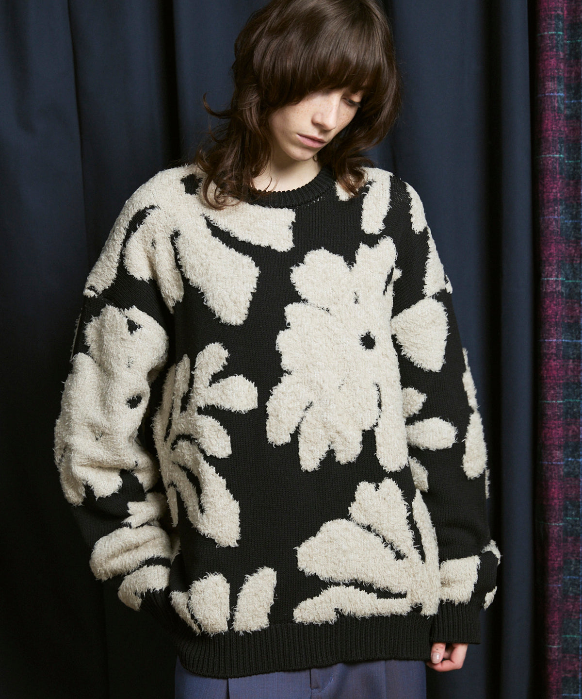 Botanical Jacquard Prime-Over Crew Neck Knit Pullover