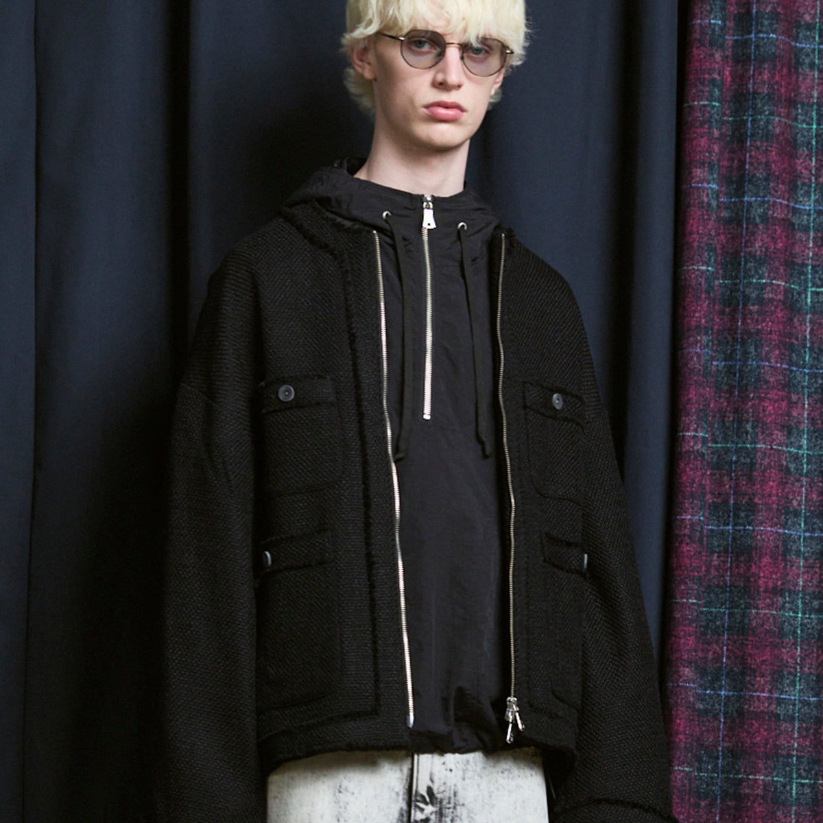 Collarless Tweed Jacket