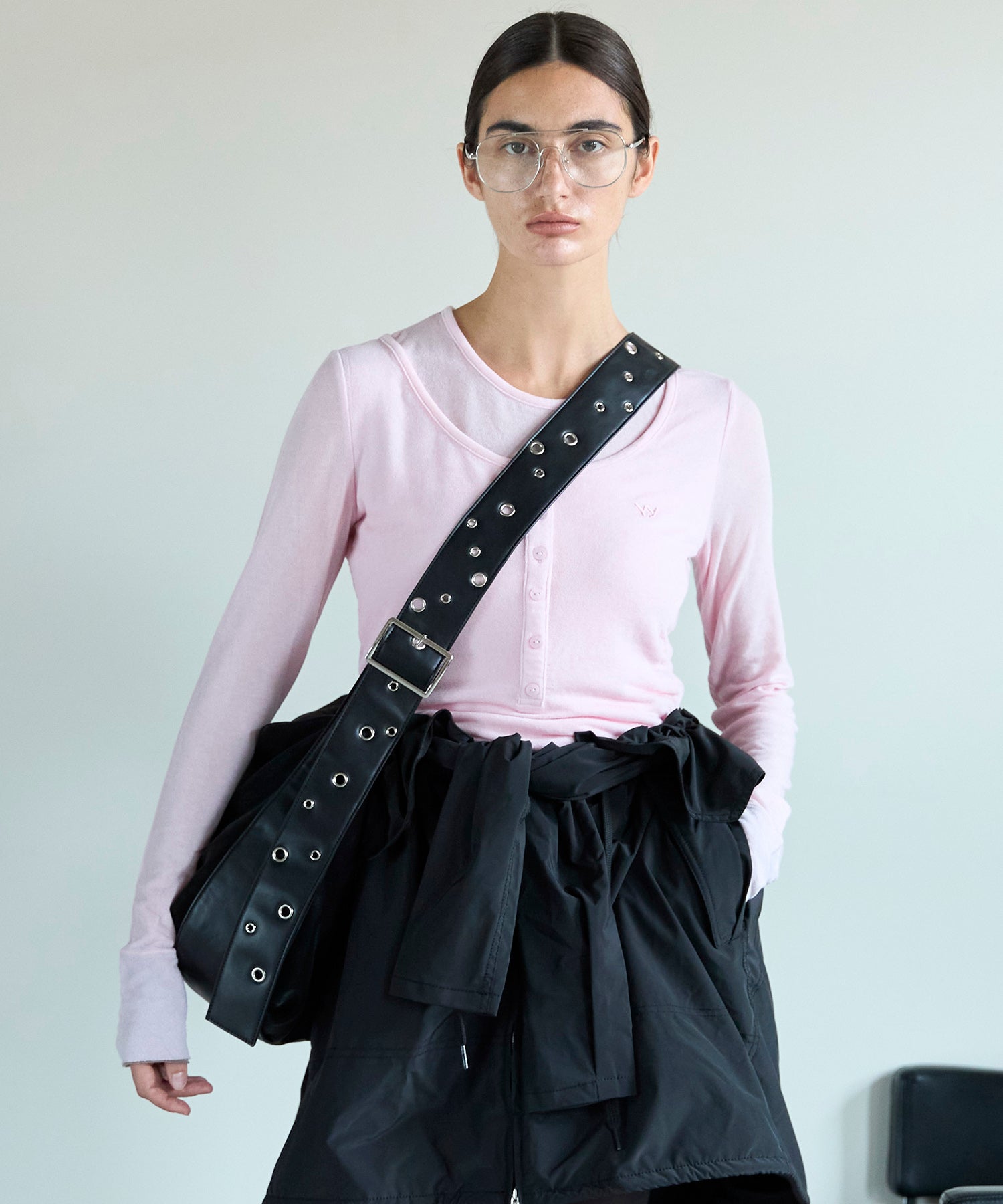 【OPEN YY】Knitted LAYERED HENLEY LOUNGE TEE