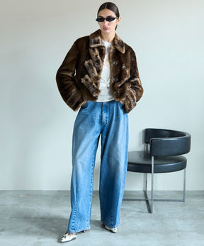 【OPEN YY】Woven FAUX FUR TAB TOGGLE JACKET