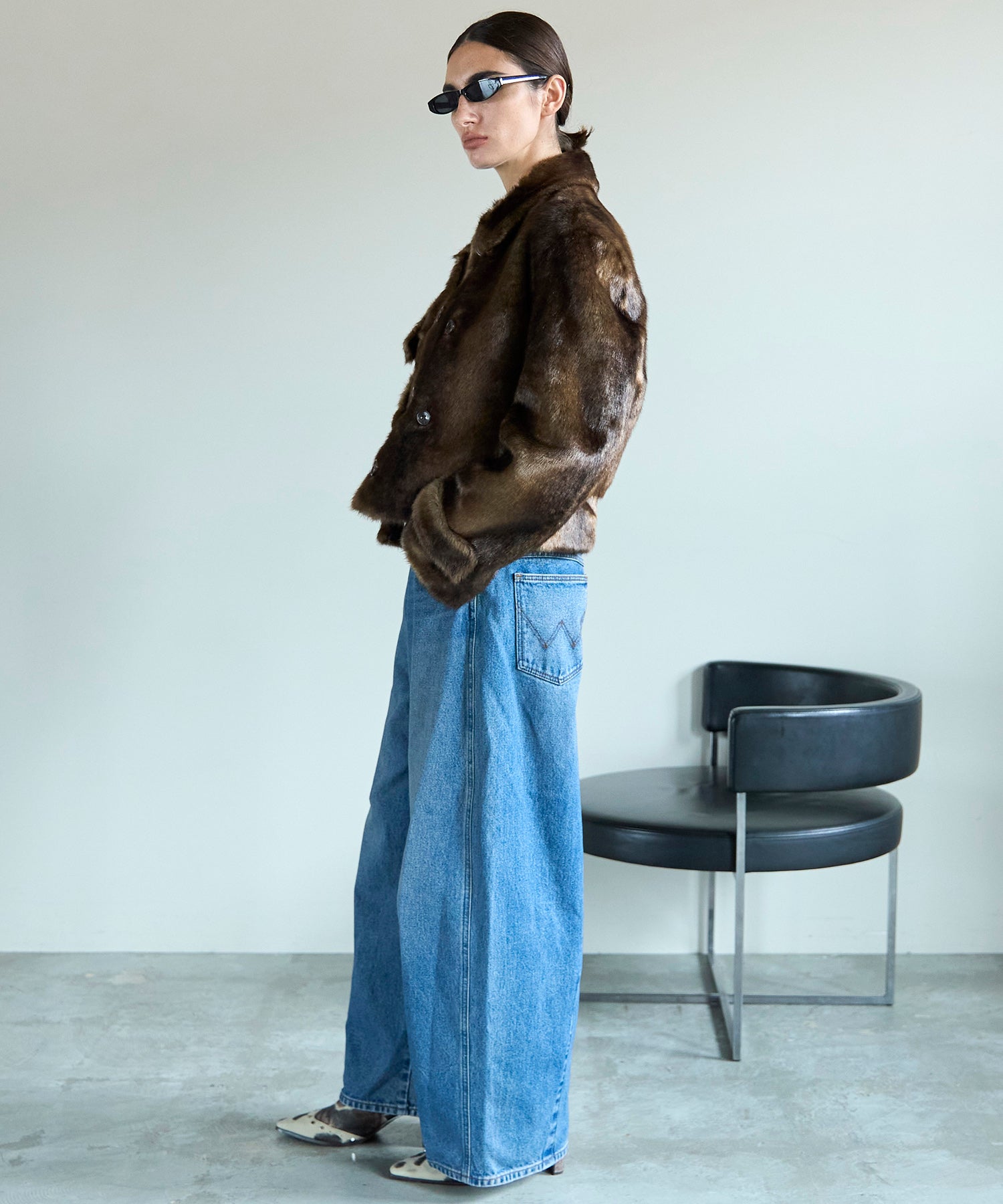 【OPEN YY】Woven FAUX FUR TAB TOGGLE JACKET