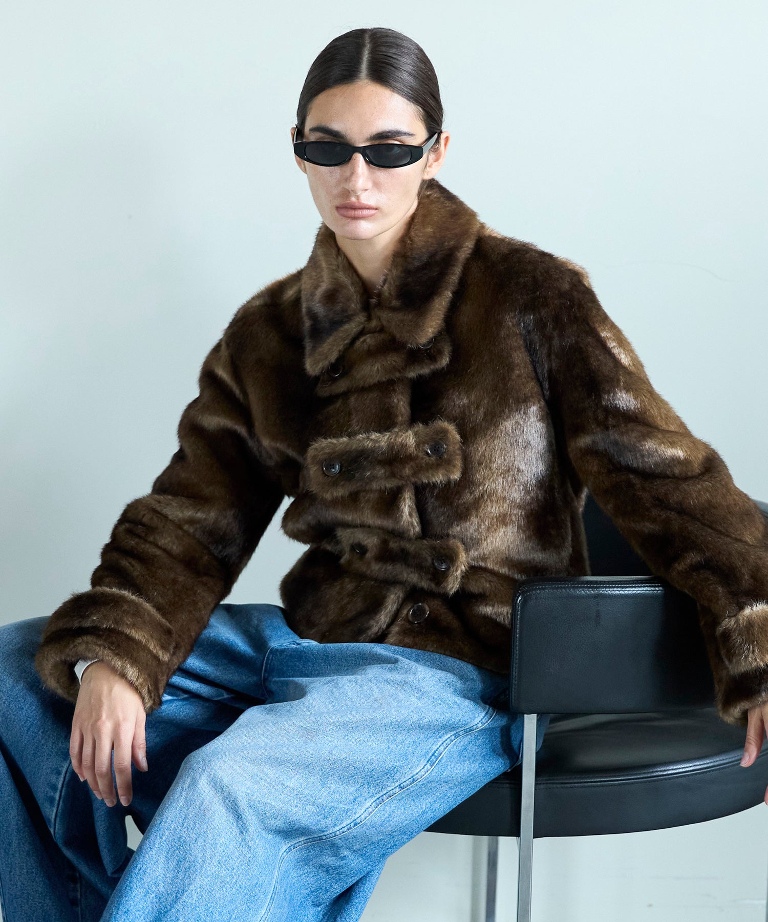 【OPEN YY】Woven FAUX FUR TAB TOGGLE JACKET