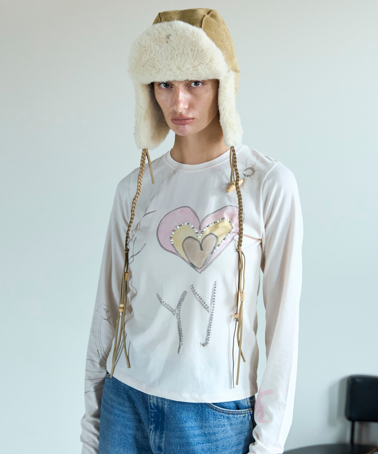 【OPEN YY】Knitted BEADED I LOVE YY TEE