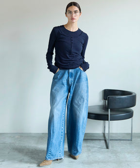 【OPEN YY】Knitted LAYERED HENLEY LOUNGE TEE