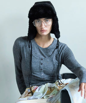 【OPEN YY】Knitted LAYERED HENLEY LOUNGE TEE