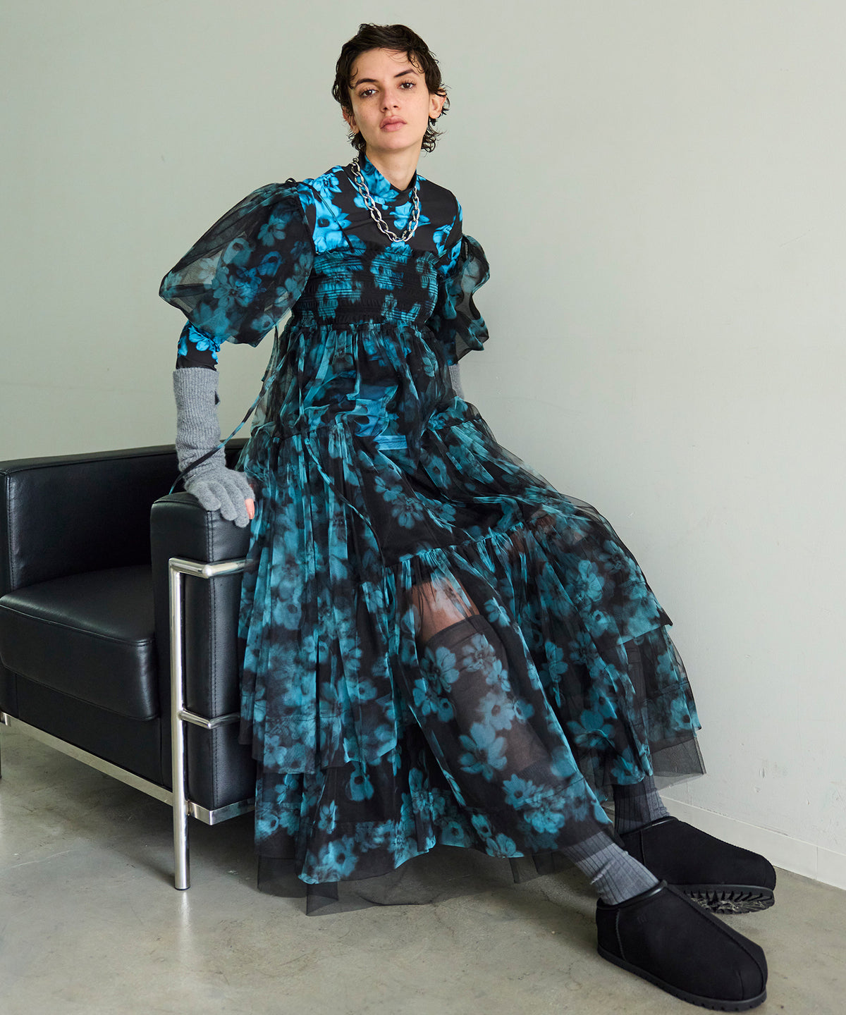 【25WINTER 2nd PRE-ORDER】2-way tulle Volume Flower Print Camisole Dress