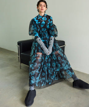 【25WINTER 2nd PRE-ORDER】2-way tulle Volume Flower Print Camisole Dress