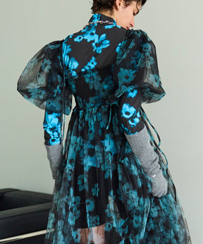 【25WINTER 2nd PRE-ORDER】2-way tulle Volume Flower Print Camisole Dress