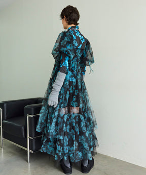 【25WINTER 2nd PRE-ORDER】2-way tulle Volume Flower Print Camisole Dress