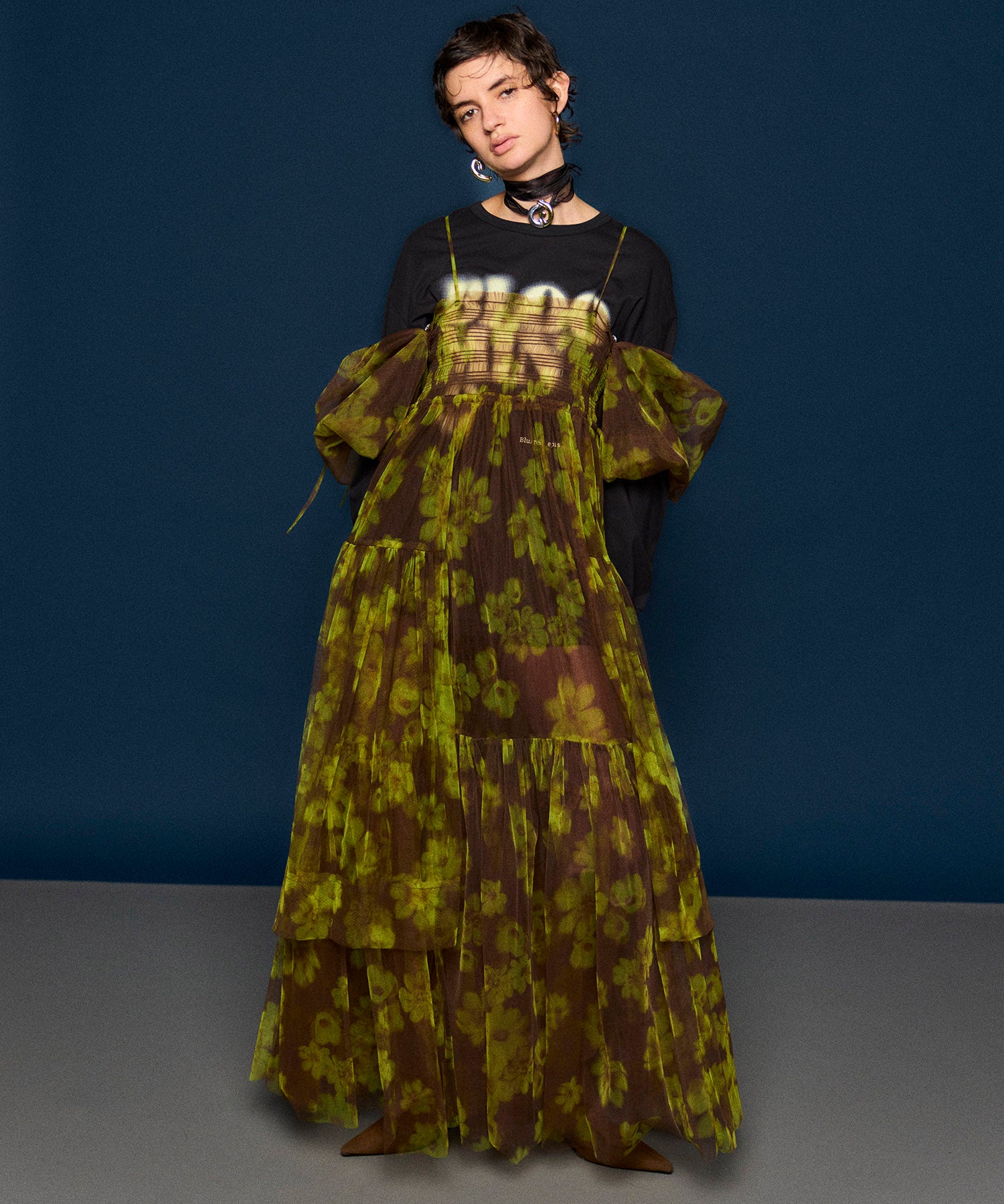 【25WINTER 2nd PRE-ORDER】2-way tulle Volume Flower Print Camisole Dress