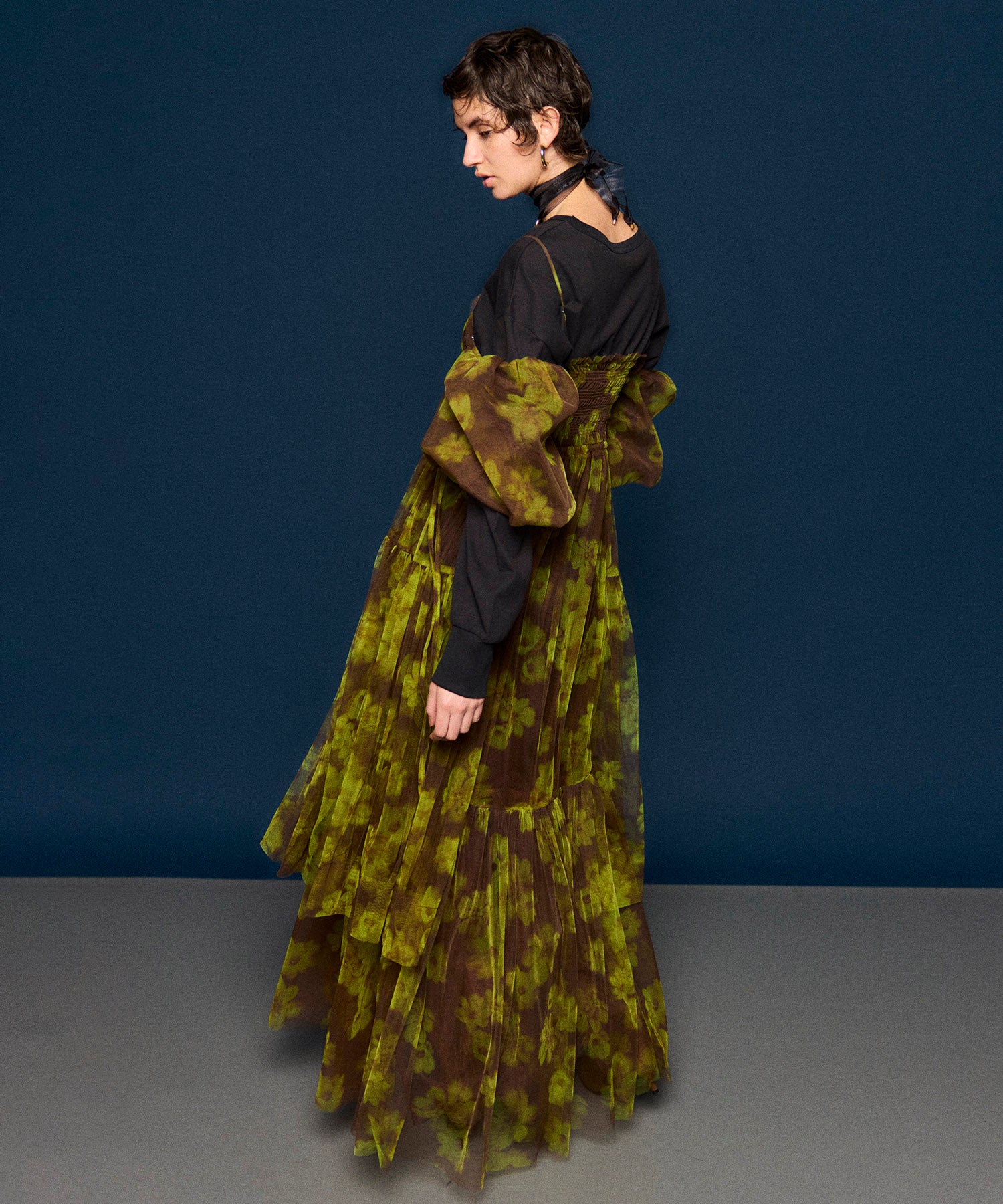 【25WINTER 2nd PRE-ORDER】2-way tulle Volume Flower Print Camisole Dress