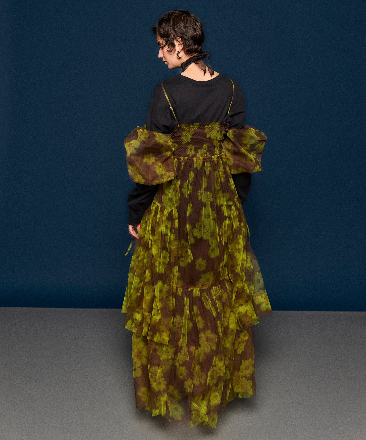 【25WINTER 2nd PRE-ORDER】2-way tulle Volume Flower Print Camisole Dress