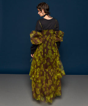 【25WINTER 2nd PRE-ORDER】2-way tulle Volume Flower Print Camisole Dress