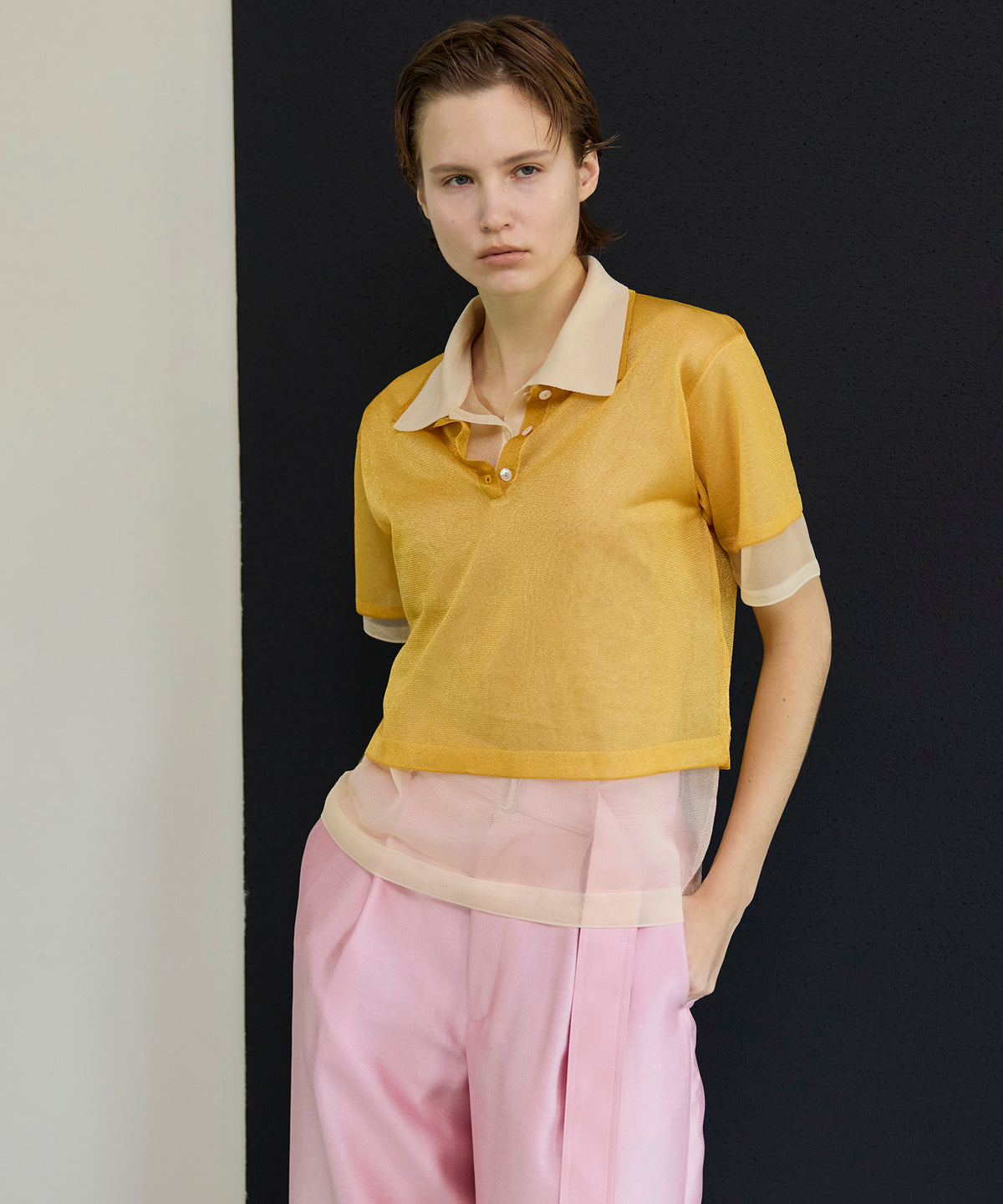 【26SPRING PRE-ORDER】Layered Sheer Knit Polo
