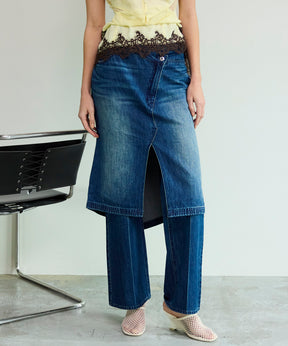 [26SPRING PRE-ORDER] 레이어드 스커트 데님 팬츠