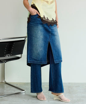 [26SPRING PRE-ORDER] 레이어드 스커트 데님 팬츠