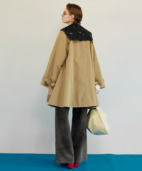 【26SPRING PRE-ORDER】Lace Collar Tent Flare Trench Coat