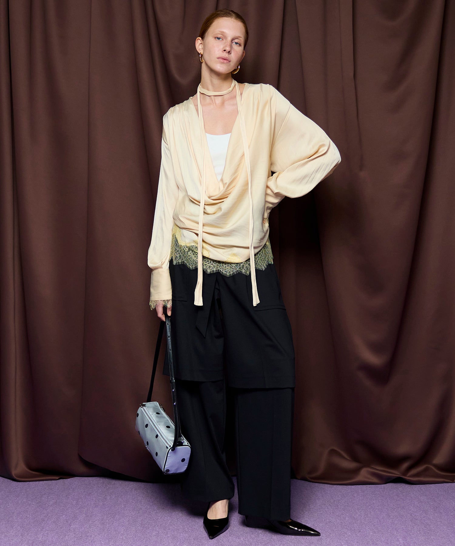 【26SPRING PRE-ORDER】Lace Combo Drape Shirt