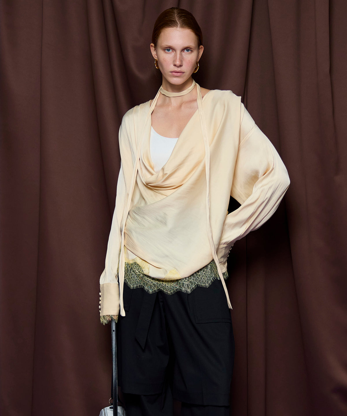 【26SPRING PRE-ORDER】Lace Combo Drape Shirt